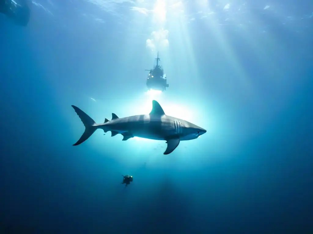 Descenso al abismo: Encuentro con el Megalodón Explorando abismos marinos, un Megalodón misterioso se desliza entre las sombras