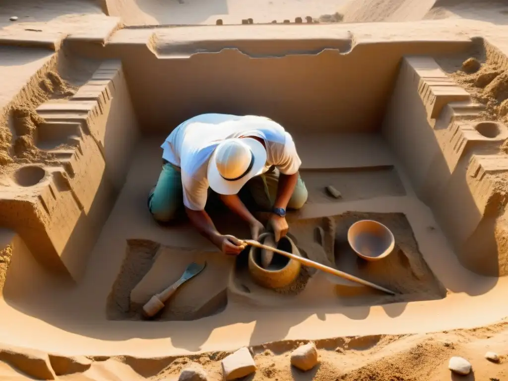 Excavación detallada de arqueólogos en el Valle del Indo Arqueólogos desenterrando artefactos antiguos en el valle del Indo
