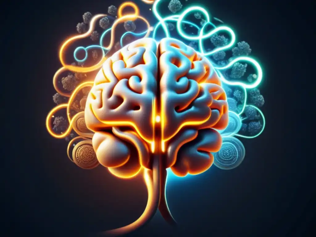 Neuroconexiones lingüísticas: proceso de adquisición de idiomas Brillante cerebro humano iluminado con conexiones neuronales y caracteres de idiomas, representando la adquisición instantánea de idiomas