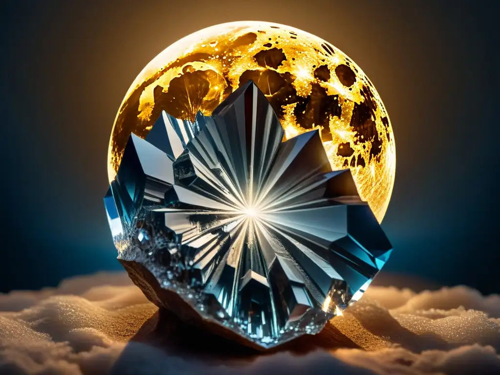 Cluster de cristal iluminado por la luna llena Clúster de cristales brillantes bajo la influencia lunar, reflejando la magia de la noche