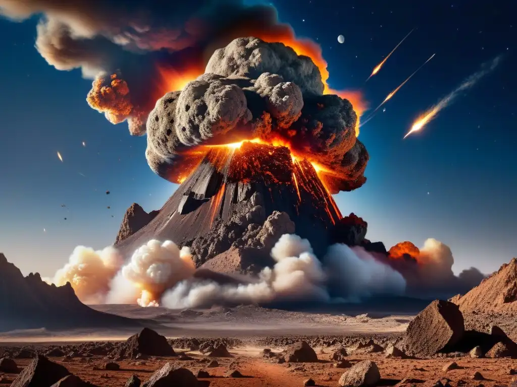 Colisión cósmica: Creación de la Luna en la prehistoria Colosal impacto de un meteorito en la Tierra en la era prehistórica, creando la Luna
