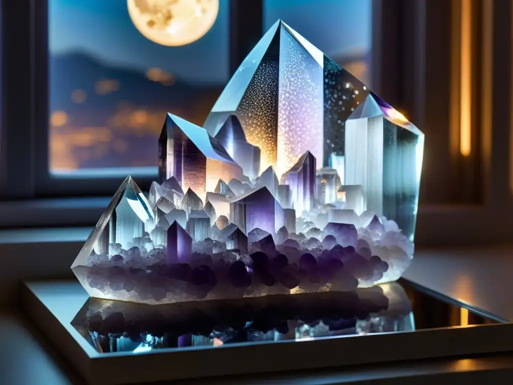 Armonía lunar: cristales místicos bajo la luz de la luna Cristales brillantes bajo la influencia lunar en una composición mística y serena