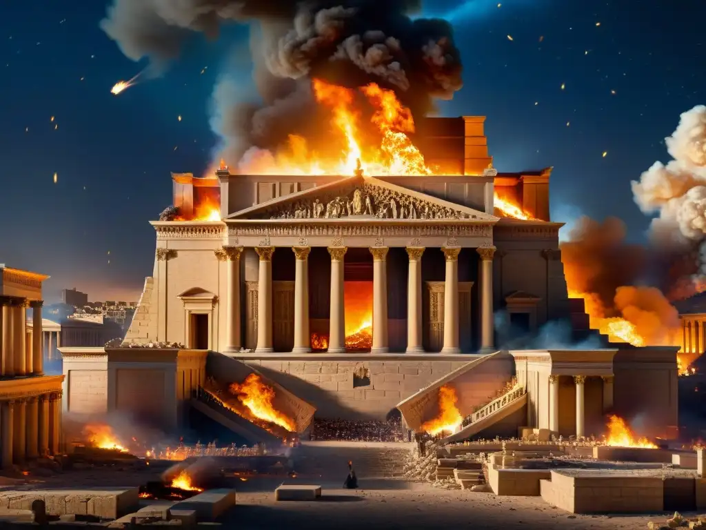 Desgarradora imagen del incendio en la Biblioteca de Alejandría, resalta la magnificencia y la tragedia del origen incendio Biblioteca Alejandría