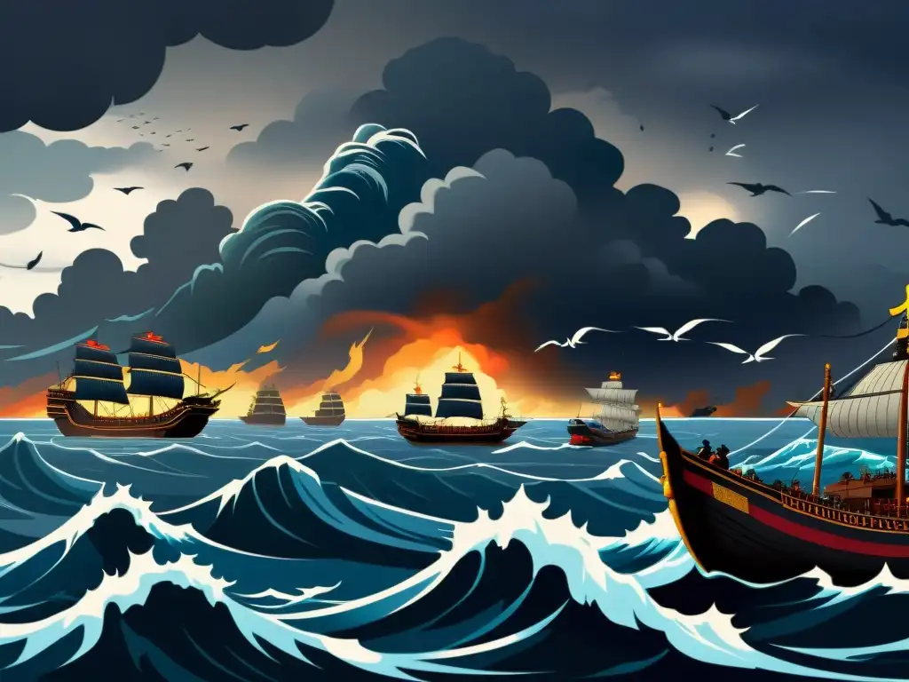Tormenta kamikaze: Japón protegido de Kublai Khan Ilustración detallada del misterio de la flota de Kublai Khan protegida por vientos kamikaze en Japón