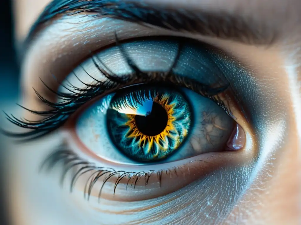 Mirada misteriosa: ojo con galaxia reflejada Detallado ojo humano con reflejo de galaxia, sombra misteriosa