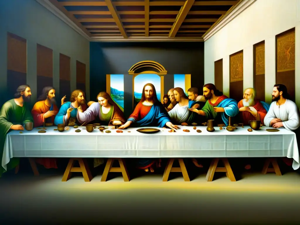 Detalle en alta resolución del mural de 'La Última Cena' de Leonardo da Vinci, con mensajes ocultos y enigmáticas expresiones de los discípulos