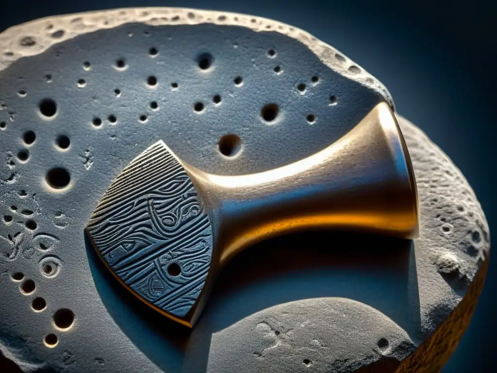 Misterioso Martillo de Kingoodie: Detalles ancestrales en roca milenaria Detalle asombroso del Artefacto imposible roca 400 millones: enigmáticas marcas y grabados resaltan su diseño único y origen antiguo