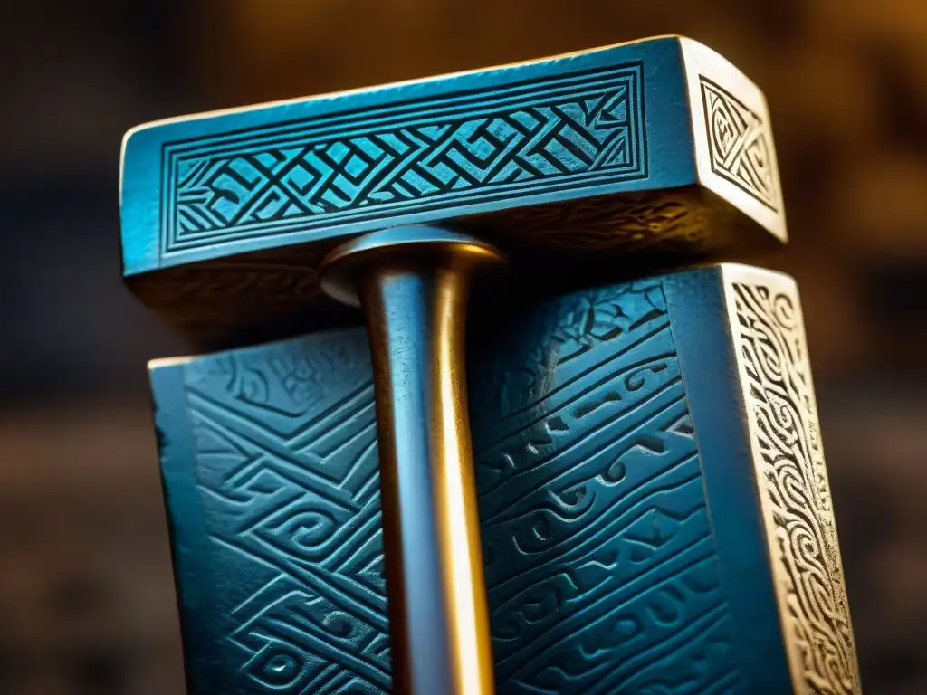 Detalles fascinantes del Martillo de Kingoodie: texturas y misterio en una reliquia ancestral Detalle asombroso del Martillo de Kingoodie, mostrando marcados y texturas en el artefacto imposible roca 400 millones