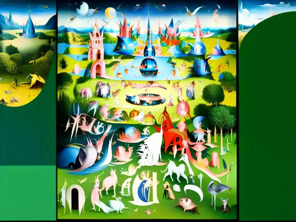 Detalle enigmático: Bosch y sus mensajes ocultos en 8k Detalle en 8k del Jardín Delicias de Bosco, revelando los misteriosos mensajes codificados
