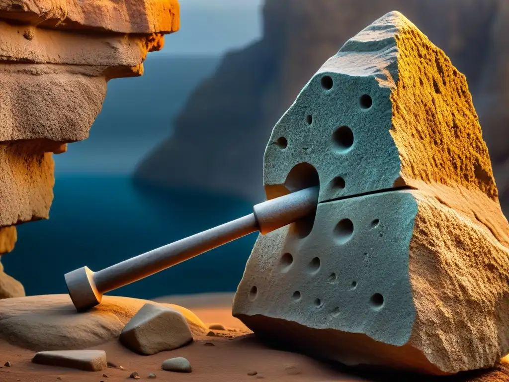Martillo de Kingoodie: Misterioso hallazgo en roca milenaria Detalle del enigmático Artefacto imposible roca 400 millones incrustado en formación rocosa