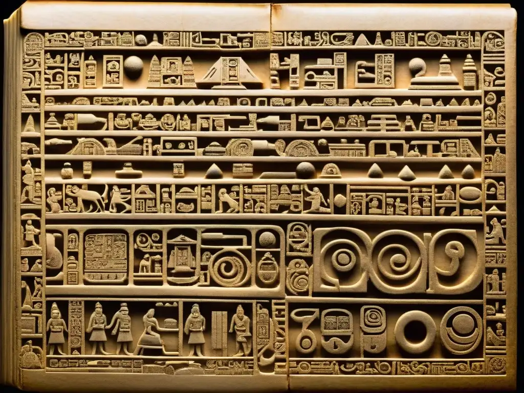 Misteriosos jeroglíficos mayas del Codex Dresden: detalle asombroso Detalle de jeroglíficos mayas en el Códice Dresden, descifrando secretos astronomía maya