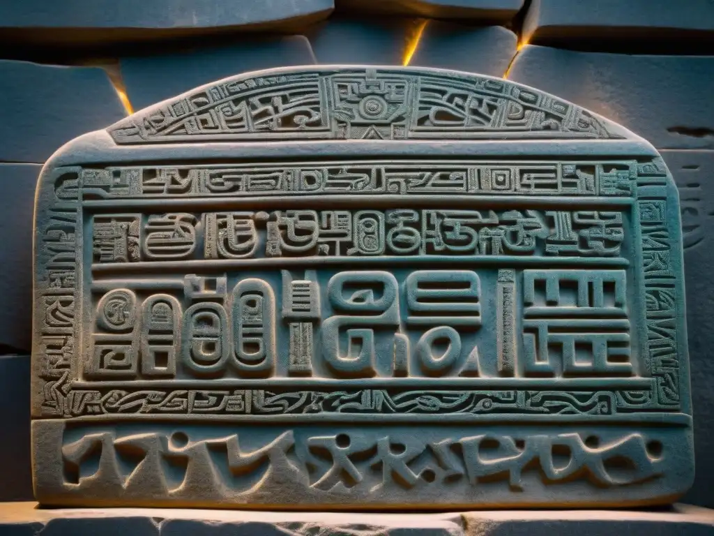 Detalle enigmático: Glifo Zapoteca tallado en piedra Detalle de una misteriosa escritura Zapoteca tallada en piedra, con códigos por descifrar