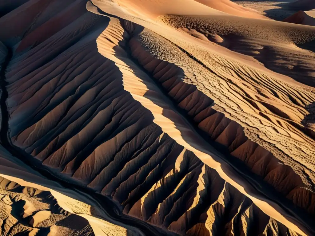 Detalles asombrosos del Valle de la Luna en Chile, revelando su superficie lunar con sombras y texturas en alta definición