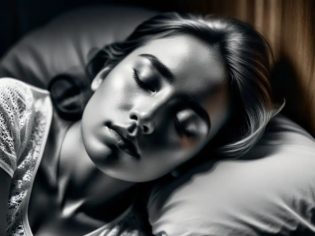 Mirada en sueños: Misterio y premonición en blanco y negro Enigmática imagen de sueños premonitorios en psicología, con mirada intensa en un profundo sueño