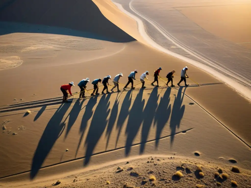Descubrimiento arqueológico en las Líneas de Nazca: Misterio y Asombro Equipo de arqueólogos descubriendo un enigma en las misteriosas líneas de Nazca