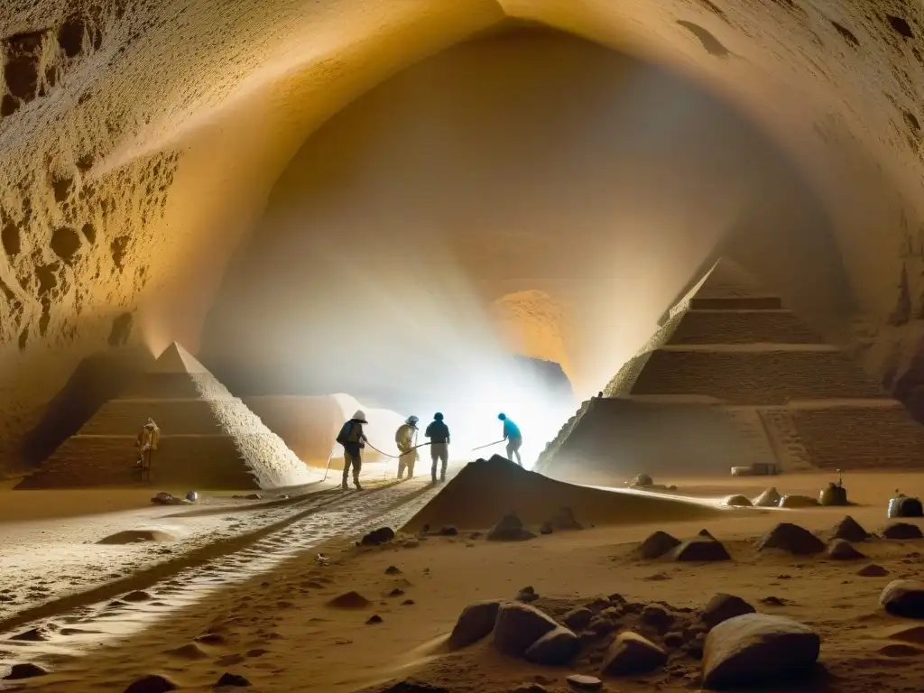 Excavación arqueológica en túneles de Caral: descubriendo secretos Equipo de arqueólogos desentrañando misterios en las Pirámides de Caral