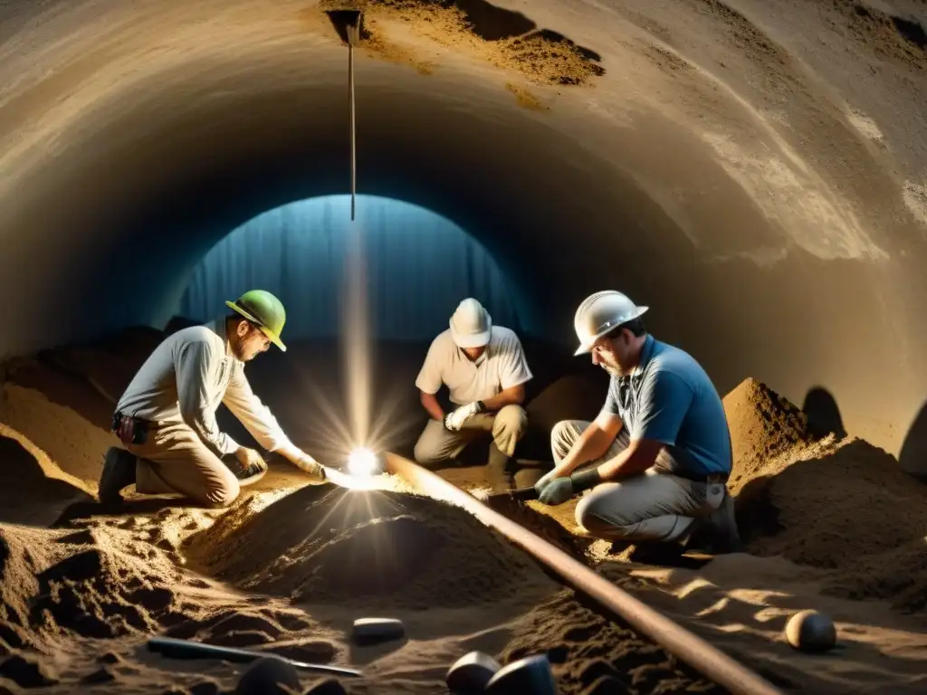 Excavación arqueológica en Oak Island: misterios bajo tierra Equipo de arqueólogos descubriendo misterios en túnel subterráneo de Oak Island