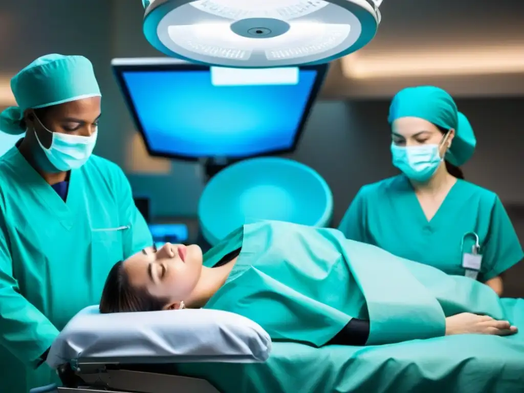 Escena quirúrgica: entre la vida y la muerte Escena quirúrgica intensa con aura de luz y médicos concentrados