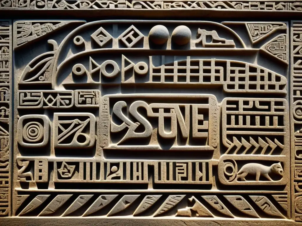 Escritura zapoteca en piedra: misterio y enigma grabados Escritura Zapoteca misteriosa: descifrar códigos ancestrales en detallada talla de piedra
