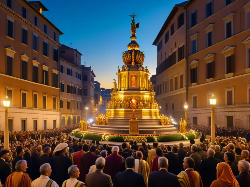 Procesión de adoradores de Cybele en Roma antigua Espectacular procesión de adoradores llevando estatuas de Cybele por calles de Roma antigua, iluminados por antorchas