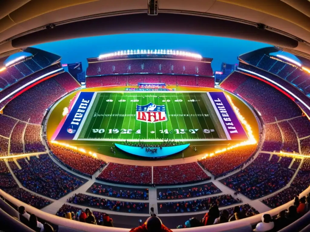 Espectáculo hipnótico: baile misterioso en el Super Bowl Un espectáculo enigmático de rituales ocultos en eventos deportivos en un estadio lleno durante el Super Bowl