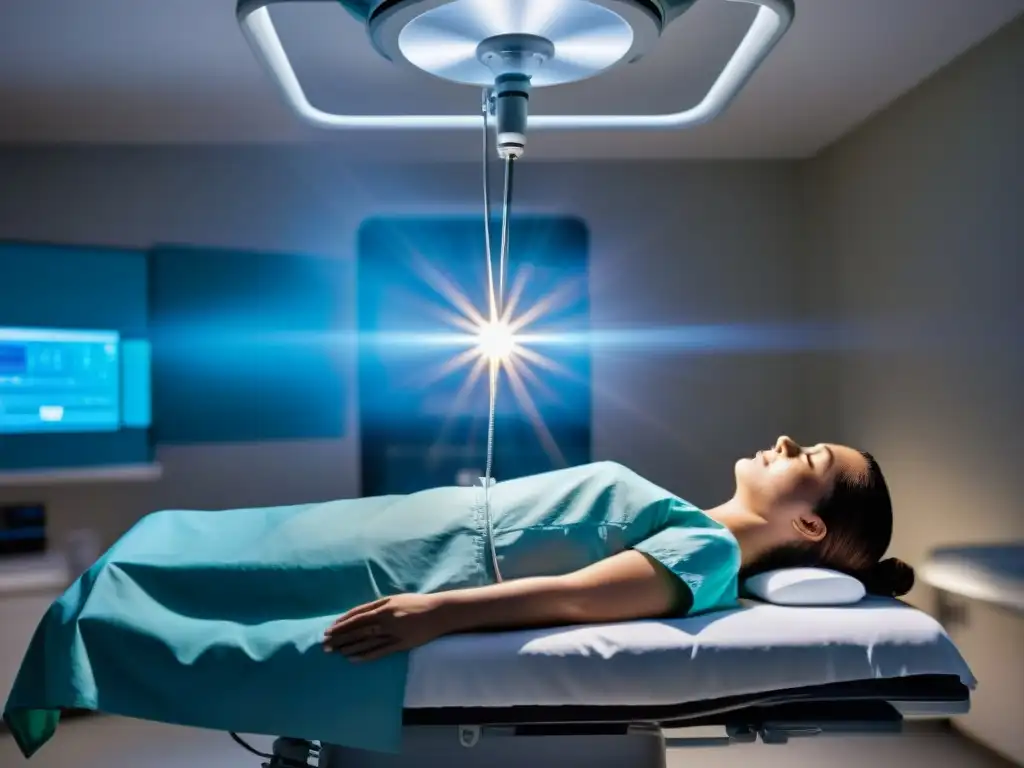 Experiencia cercana a la muerte: un instante místico de conexión espiritual Una experiencia cercana a la muerte: el espíritu de una persona flota sobre su cuerpo inmóvil en una mesa de operaciones, rodeado de luz y paz