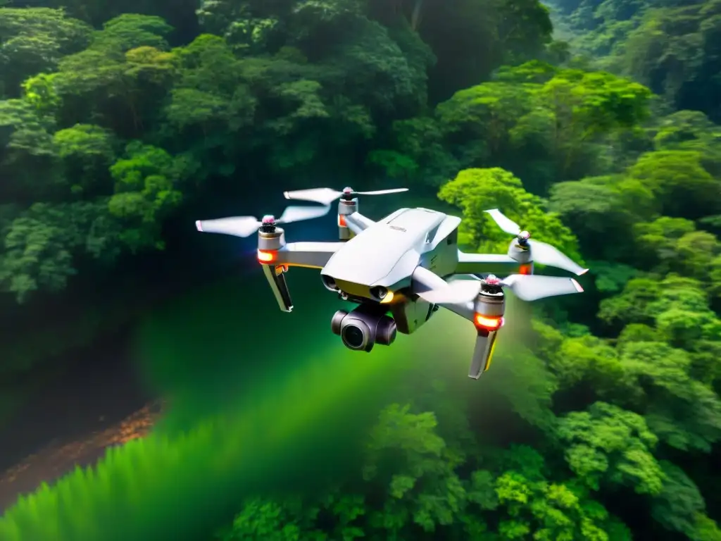 Exploración aérea: Drone avanzado sobre selva exuberante Exploración de misteriosas tribus aisladas desde un dron sobre la jungla exuberante