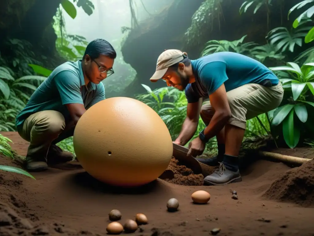 Excavación de huevo de Aepyornis: Misterios en la jungla de Java Exploradores descubren un enorme huevo de Aepyornis en la densa jungla de Java