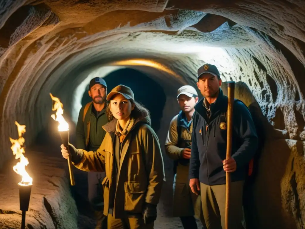 Exploradores descubren misterios en túnel subterráneo de Oak Island Exploradores descubren misterios de Oak Island en antiguo túnel iluminado por antorchas
