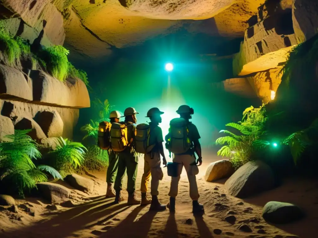 Exploradores en la selva: descubrimiento en la noche Exploradores nocturnos iluminan civilizaciones perdidas en la selva