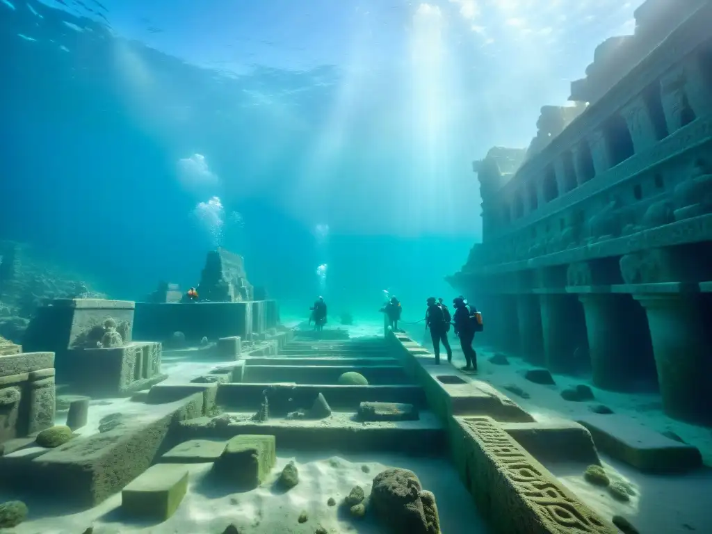 Excavación arqueológica en Heracleion: belleza enigmática bajo el mar Exploradores submarinos descubren las ruinas de la Ciudad Perdida de Heracleion en un escenario misterioso de la Atlántida Egipto