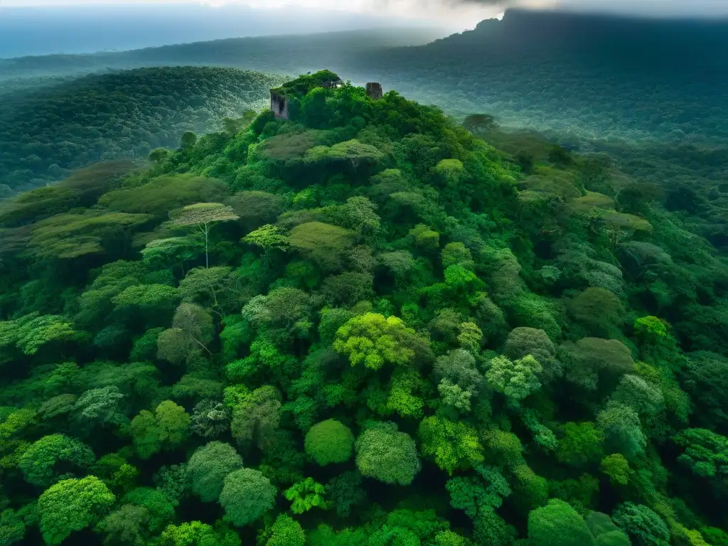 Descubre la antigua civilización oculta en la selva Descubre la fascinación de detectar asentamientos antiguos con sensores en la densa selva, donde rayos de sol iluminan ruinas entre la vegetación