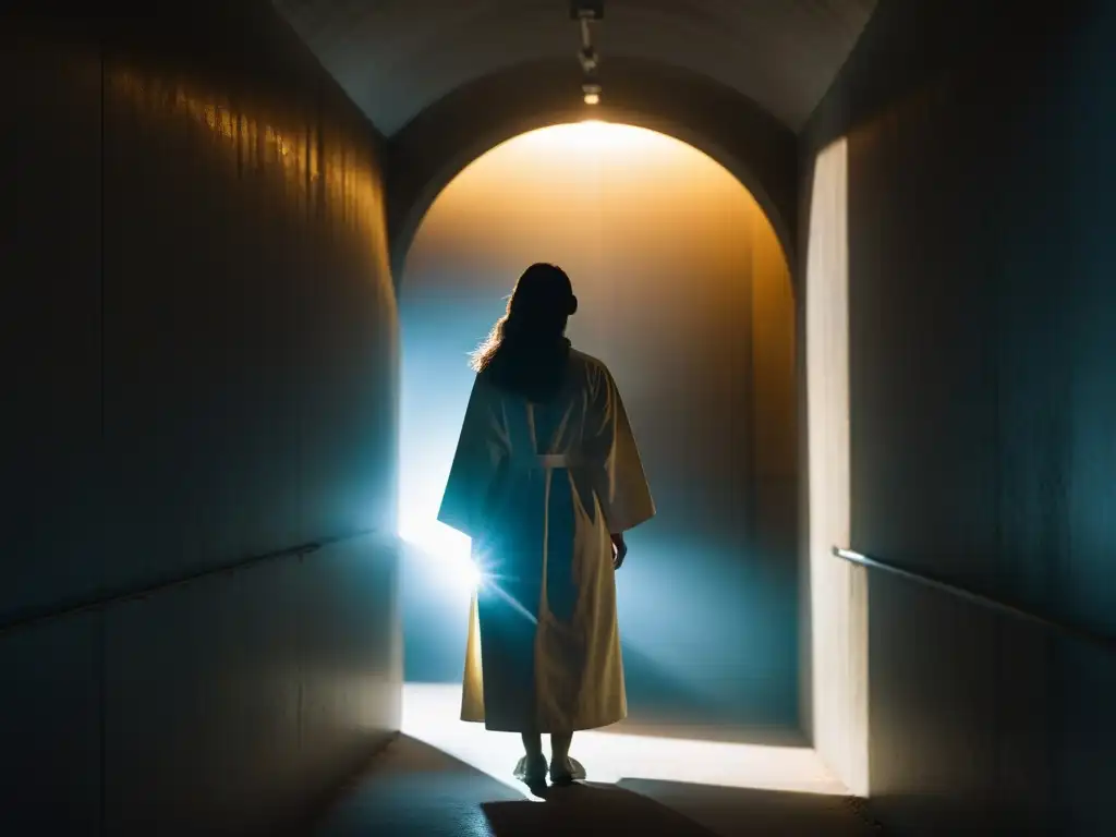 Una figura en la entrada de un túnel iluminado, entre la vida y la muerte
