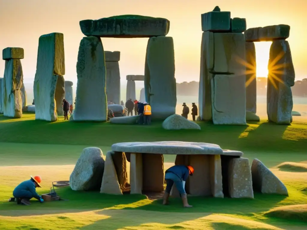 Excavación en Stonehenge: Misterios al descubierto al amanecer Un grupo de arqueólogos desentraña los misterios de Stonehenge bajo el amanecer dorado