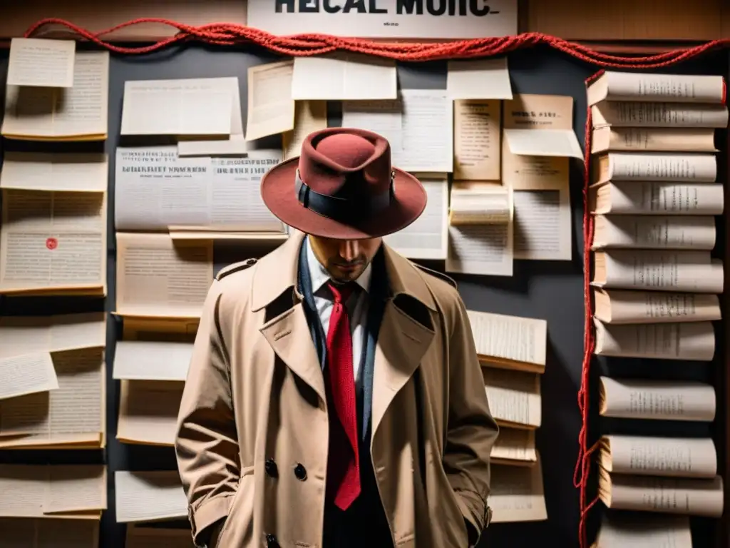 Figura misteriosa en sala de teorías conspirativas En una habitación sombría, una figura en la penumbra rodeada de libros de teorías conspiración pandemias históricas