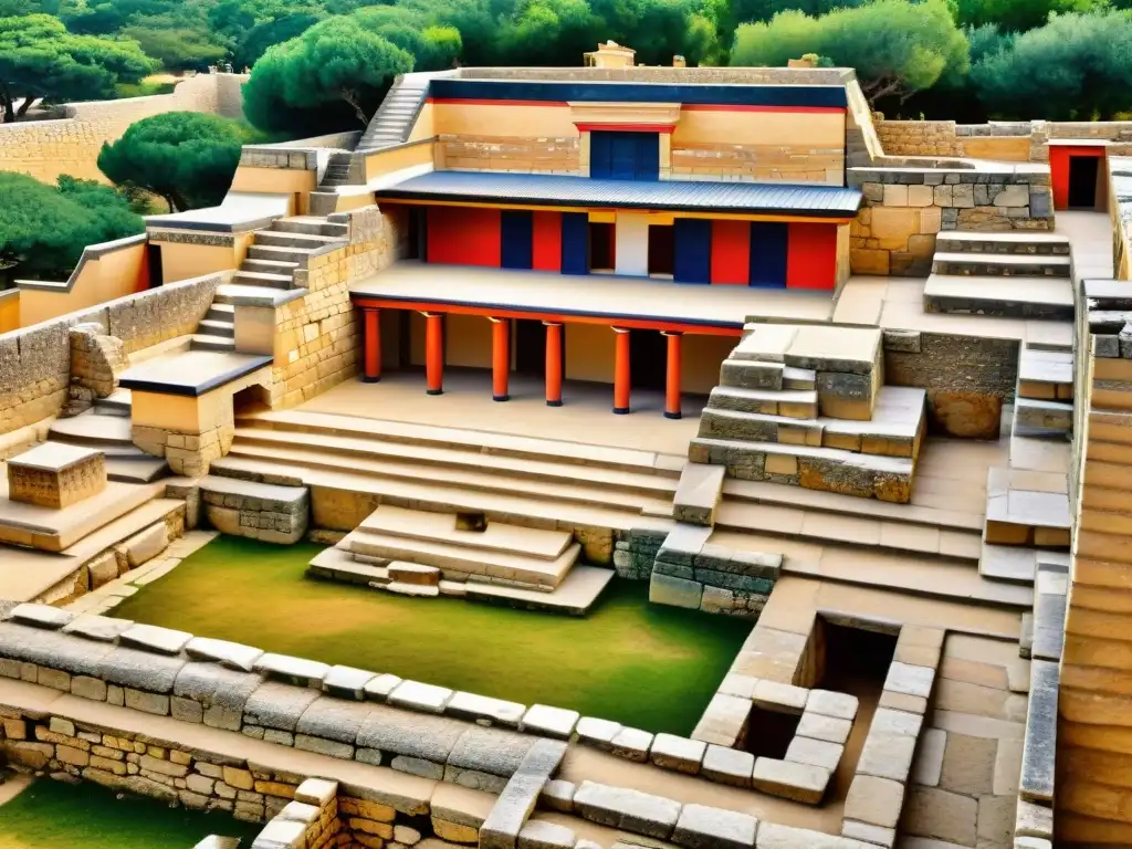 Palacio de Knossos: Intrincada arquitectura ancestral Explora la historia y el misterio del Palacio de Knossos en esta detallada imagen laberíntica