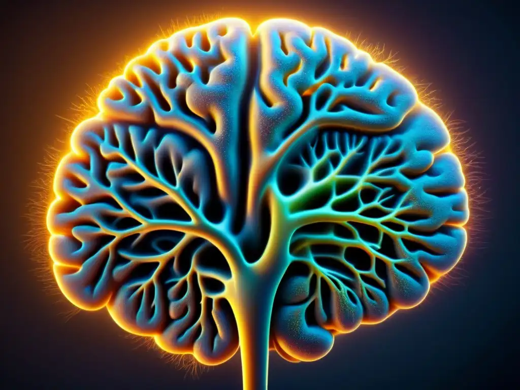 Misterioso entramado de neuronas y sinapsis en detalle La imagen muestra la complejidad del cerebro humano, destacando la red de neuronas y sinapsis