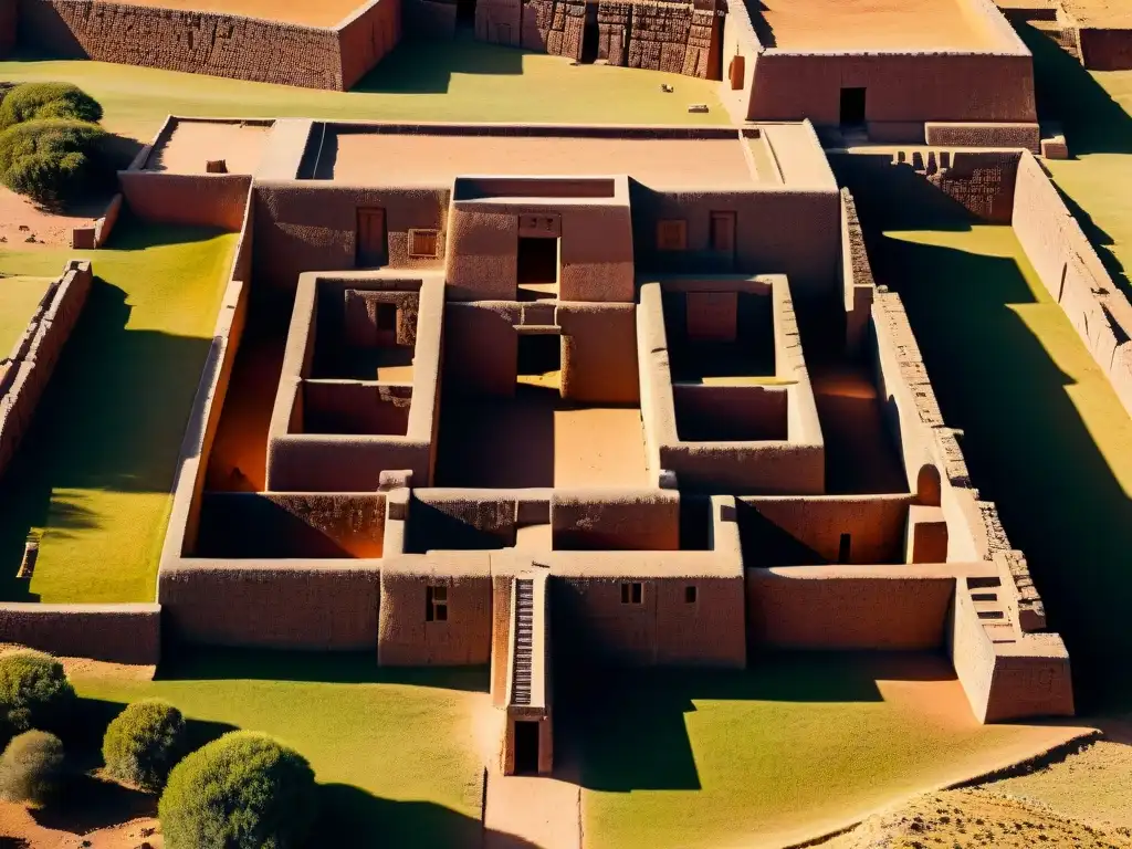 Ruinas misteriosas de Pumapunku en Bolivia: detallada vista aérea Increíbles ruinas megalíticas de Pumapunku en Bolivia, con detalles precisos y enigmáticos que evocan tecnología extraterrestre