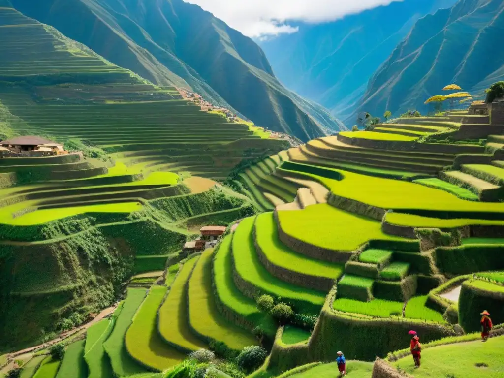 Increíbles terrazas agrícolas incas en la montaña, destacando la agricultura avanzada de civilizaciones antiguas