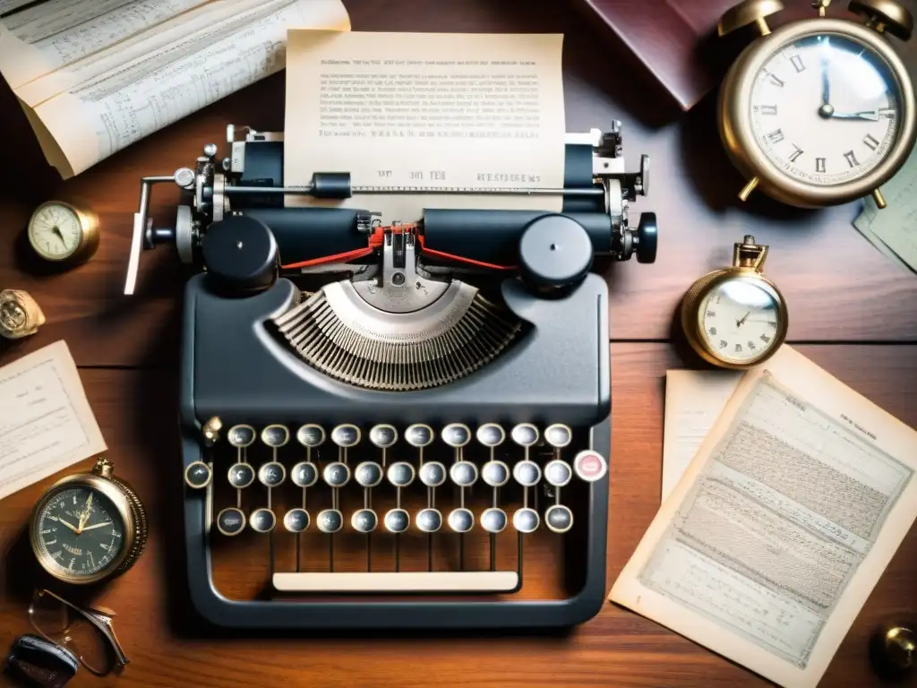 Escena enigmática de viajes en el tiempo y John Titor Intrigante escena de un viajero del tiempo rodeado de ecuaciones y relojes antiguos, evocando el misterio de John Titor