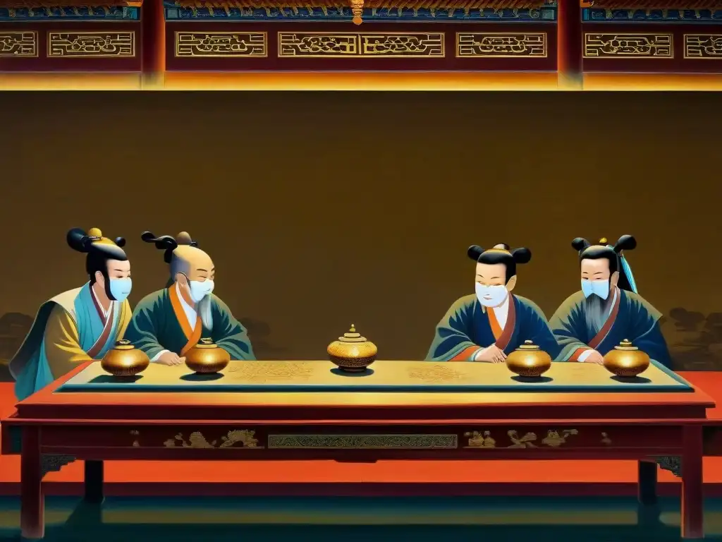 Encuentro clandestino de eunucos en la Ciudad Prohibida Intrigante reunión de eunucos en la China Imperial