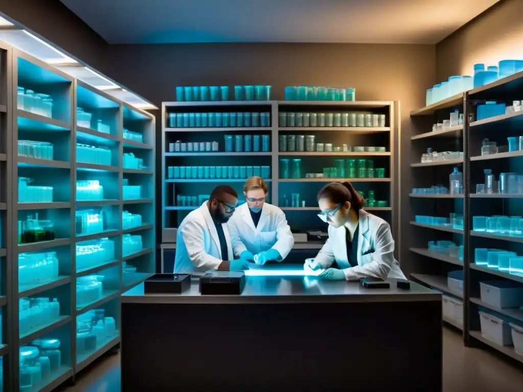 Descifrando historia: científicos extraen ADN de reliquias Un laboratorio de ADN antiguo, científicos desentrañando misterios genéticos con alta tecnología