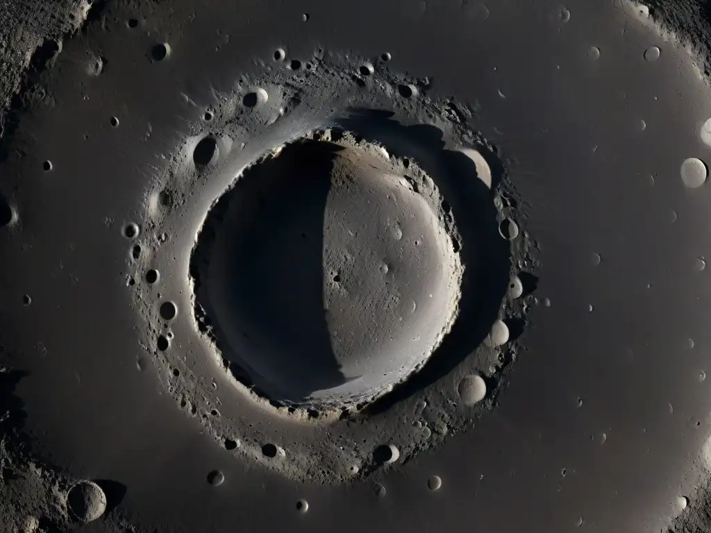 Cráter lunar enigmático: textura detallada y misteriosa Cráter lunar detallado, revelando secretos de la Luna en su terreno enigmático y misterioso