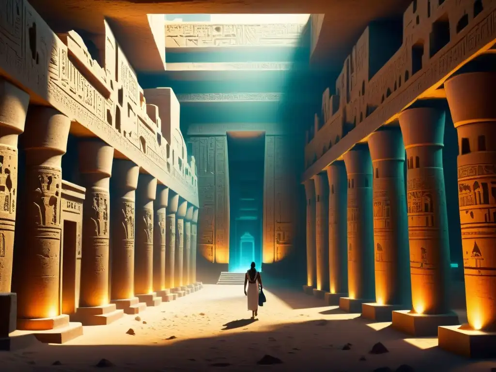 Deslumbrante ciudad subterránea en Egipto: misterios y divinidad Descubre la majestuosidad de las ciudades subterráneas egipcias misteriosas con columnas altas y pasajes sombríos