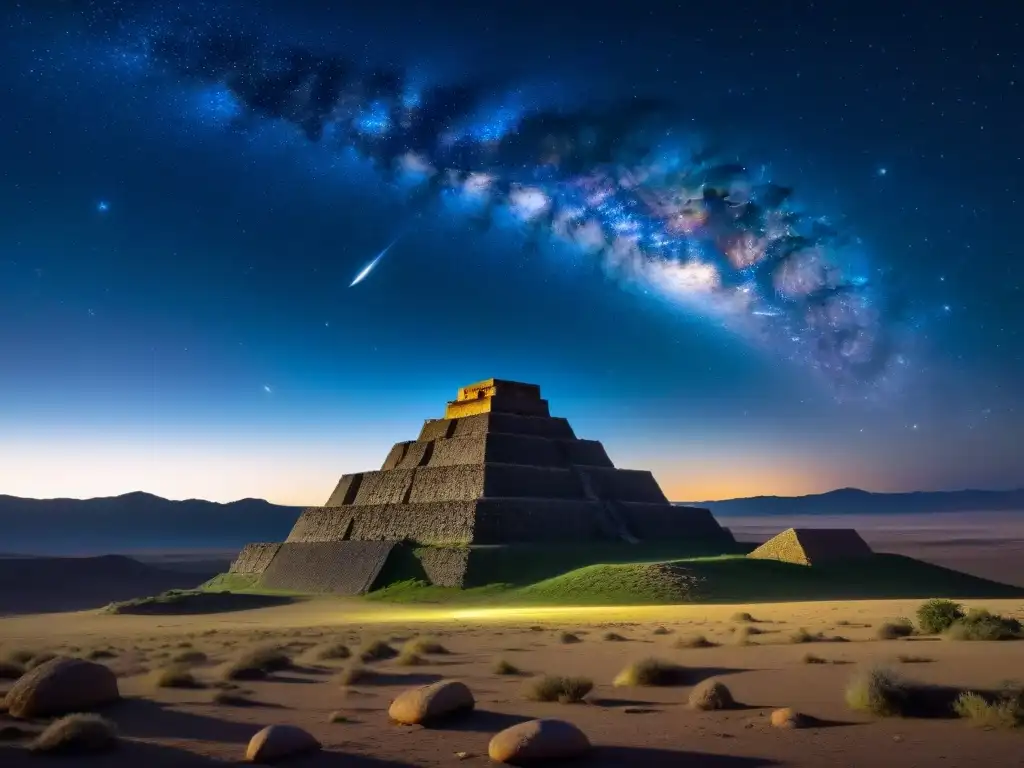 Majestuoso cielo estrellado sobre estructura antigua, evocando señales extraterrestres ignoradas civilizaciones