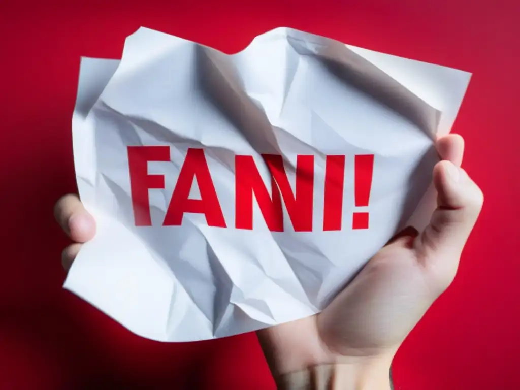 Mano nerviosa sostiene papel arrugado con 'FANI' en letras rojas, transmitiendo estigma social reportar FANI