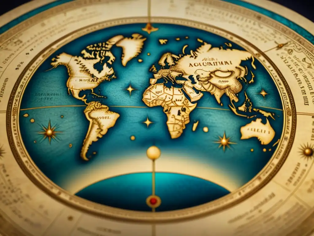 Mapa detallado de Ptolomeo: marcaciones antiguas y detalles geográficos en pergamino envejecido