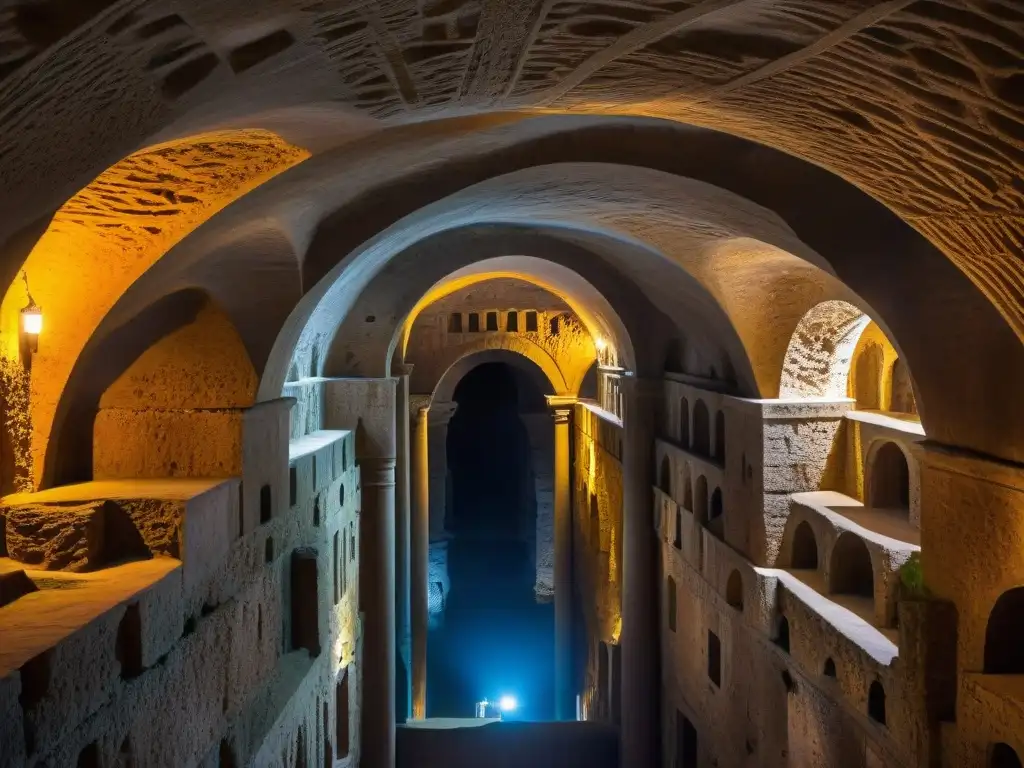 Explora las maravillas ingenieriles de las ciudades subterráneas romanas, con pasadizos y cámaras intrincadas, arcos y artefactos antiguos