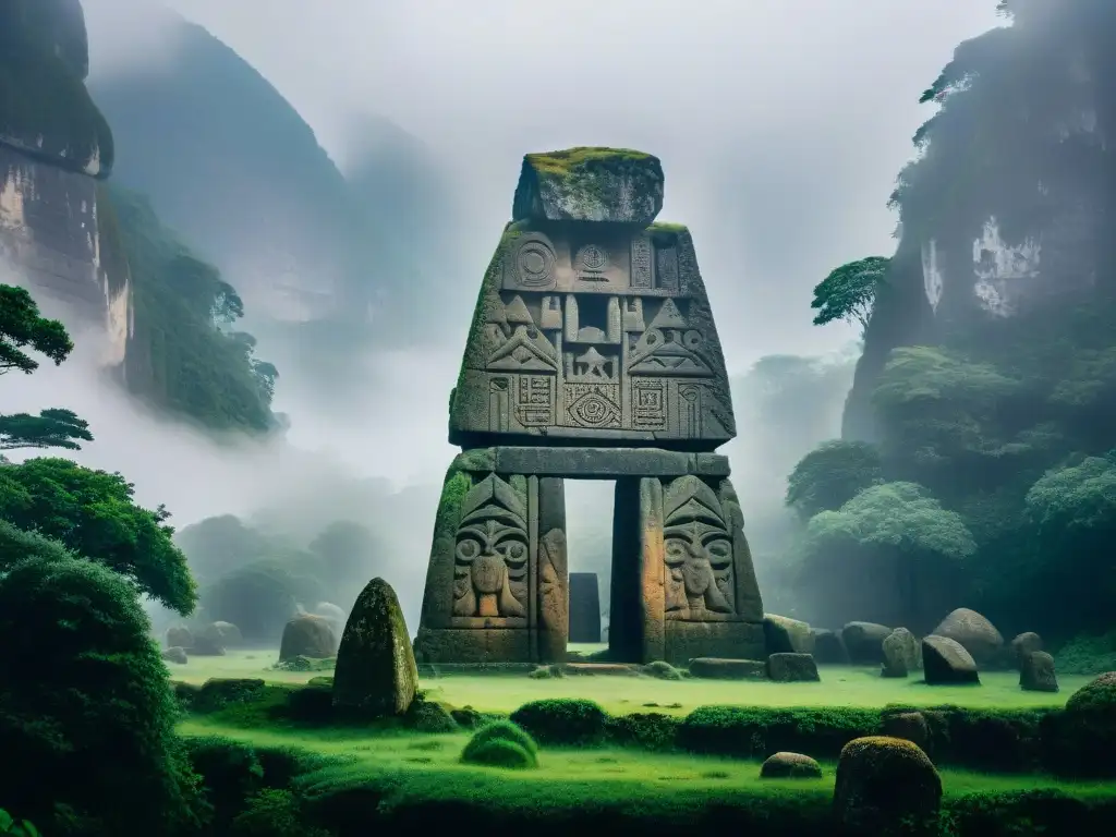 Megalito ancestral: misterios tallados en piedra Construcción megalítica de piedras vivas, misteriosas y enigmáticas entre la niebla y la naturaleza salvaje