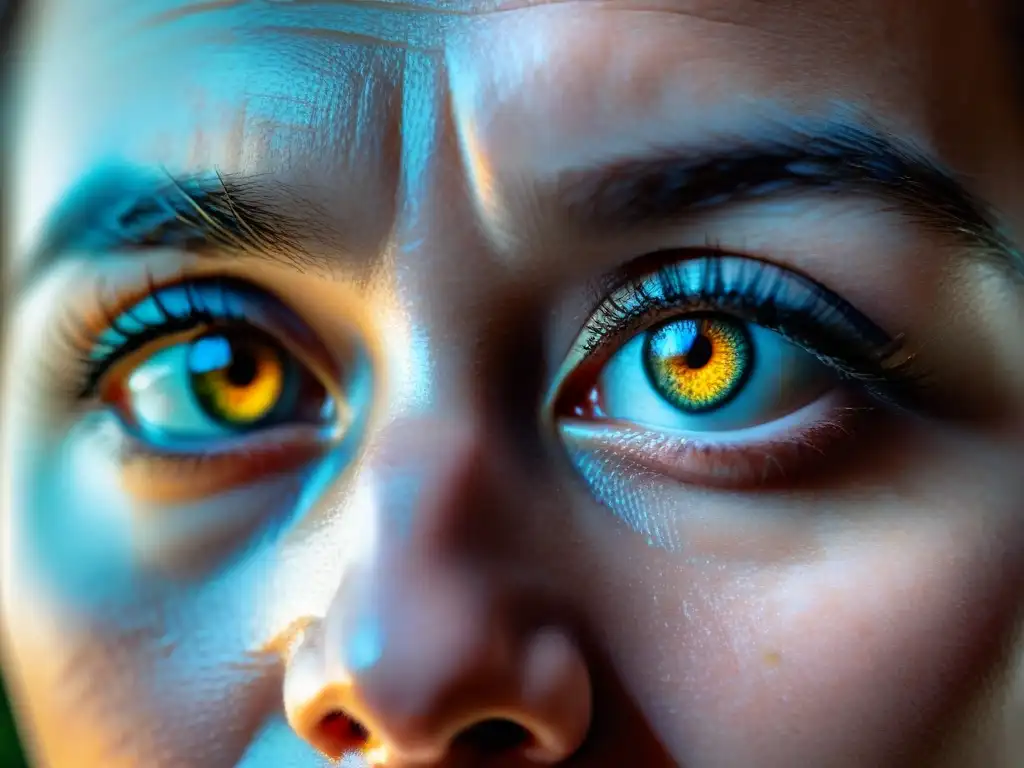 Mirada misteriosa: ojos intensos que iluminan secretos Mirada intensa y misteriosa que refleja curiosidad y conocimiento profundo